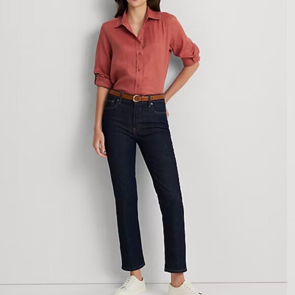 EUC Women's RALPH LAUREN Relaxed Fit Linen Roll Tab-Sleeve Shirt | Size L - Picture 4 of 13